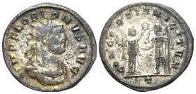 Florianus, 276 Antoninianus Cyzicus circa 276, billon 22mm., 4.05g. Radiate, draped and cuirassed bust r. Rev. Florian standing l., receiving wreath f...