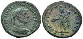 Maximianus Herculius, first reign 286-305 Follis Ticinum circa 294-295, billon 27mm., 11.35g. Laureate head r. Rev. Genius standing l., holding patera...