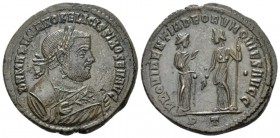 Maximianus Herculius, first reign 286-305 Follis Ticinum circa 305, Æ 27mm., 7.80g. Laureate bust r., wearing imperial mantle, holding olive branch an...