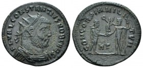 Constantius I Caesar, 293 – 305 Radiate Cyzicus circa 295-299, Æ 22mm., 3.14g. FL VAL CONSTANTIVS NOB CAES Radiate and cuirassed bust right. Rev. CONC...