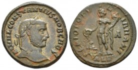 Constantius I Chlorus caesar, 293 – 305. Follis Alexandria circa 295-296, Æ 24mm., 9.04g. Laureate head r. Rev. Genius standing l., holding patera and...