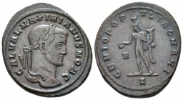 Galerius Maximianus Caesar, 293-305. Follis circa 296-297, Æ 28mm., 8.85g. Laureate head r. rev. Genius standing l., holding patera and cornucopiae; i...