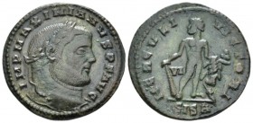 Galerius Maximianus, 305-311 Follis Siscia circa 305-306, Æ 27mm., 9.29g. Laureate head r. Rev. Hercules standing facing, holding club and lion-skin. ...