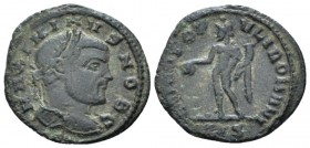 Galerius Maximianus, 305-311 Æ3 305 - 306, Æ 19.5mm., 1.25g. MAXIMIANVS NOB C Lureate bust right. Rev. GENIO POPVLI ROMANI Genio standing left holding...