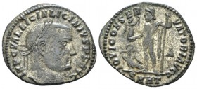 Licinius, 308-324 Follis Heraclea circa 313-314, Æ 22mm., 4.10g. Laureate head r. Rev. Jupiter standing l., holding Victory on globe and sceptre; in l...