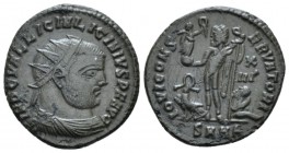 Licinius, 308-324 Follis Alexandria circa 321 - 324, Æ 18.5mm., 3.26g. Radiate, draped and cuirassed bust right. Rev. IOVI CONS – ERVATORI Jupiter sta...