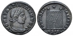Constantine II Caesar, 317-337 Follis Siscia 324 - 325, Æ 18.5mm., 3.05g. CONSTANTIVS NOB C Laureate bust right. Rev. PROVIDENTIAE CAESS Campgate; in ...