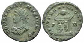 Constantine II, 337-340 Follis Londinium 322 - 323, Æ 18.5mm., 2.80g. CONSTANTINVS IVN N C Radiate, draped and cuirassed bust left. Rev. BEATA TRA NQV...