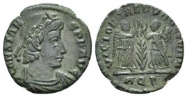 Constans, 337-350 Æ2 Aquileia circa 347 - 348, Æ 15mm., 1.36g. CONSTANS PF AVG Diademed, draped and cuirassed bust r. Rev. VICTORIAE DD AVGG Q NN Two ...