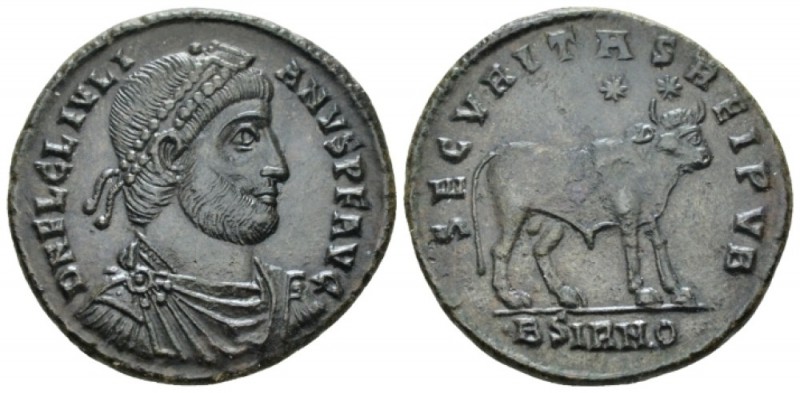 Julian II, 360-363 Follis Sirmium circa 361-363, Æ 19mm., 8.19g. Pearl-diademed,...