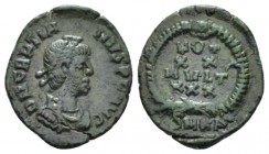Gratian, 367-383 Æ4 Constantinople 378 - 383, Æ 13.5mm., 1.03g. D N GRATIANVS PF AVG Pearl-diademed, draped, and cuirassed bust r. Rev. VOT/XX/MVLT/XX...