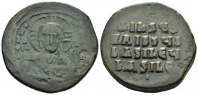 temp. Basil II & Constantine VIII, circa 976-1025. Follis circa 976-1025, Æ 28mm., 11.22g. Facing bust of Christ Pantokrator. Rev. + IҺSЧS / XRISTЧS /...
