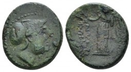 Bruttium, Petelia Uncia circa 216-211, Æ 19.5mm., 3.03g. Head of Ares wearing Corinthian helmet right. Rev. Nike left holding wreath and palm. Caltabi...