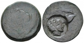 Sicily, Agrigentum Hemilitron circa 415-406, Æ 29.4mm., 19.87g. Blank. Rev. Circular countermark with head of Heracles wearing lion skin r. Calciati, ...