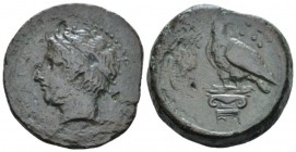 Sicily, Agrigentum Hemilitron End V-mid IV cent, Æ 27.1mm., 16.59g. Horned head of young river god Akragas l., wearing tainia. Rev. Eagle standing l.,...