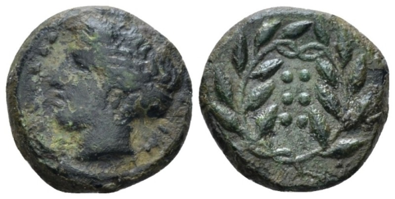 Sicily, Himera Hemilitra circa 415-409, Æ 18mm., 3.86g. Head of nymph l., wearin...