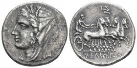 Sicily, The Sikeliotes Morgantina 8 Litrai circa 214-213, AR 21.8mm., 6.76g. Head of Persephone l., wearing wreath of grain ears and veil. Rev. Nike, ...