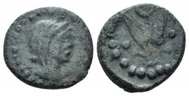 Sicily, under Roman Rule Uncertain mint Bronze Late II cent., Æ 13mm., 1.96g. Veiled head of Ceres r. Rev. Two grain ears; above, crescent and on each...