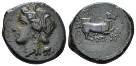 Sicily, Syracuse Bronze circa 289-287, Æ 21mm., 6.15g. Wreathed head of Kore l. Rev. Charioteer driving biga r. SNG ANS 774. Calciati 127 (Agathocles)...