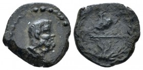 Sicily, under Roman Rule Uncertain mint Bronze early I cent, Æ 13mm., 1.42g. Bearded male head to r. Rev. Bunch of grapes within wreath. Calciati 190 ...