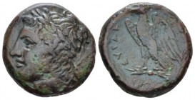 Sicily, Syracuse Bronze circa 287-278, Æ 21.3mm., 9.62g. Laureate head of Apollo l., palladium behind. Rev. ΣYPAKOΣIΩN Egle standing l. on thunderbolt...