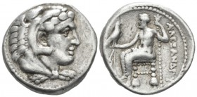 Kingdom of Macedon, Alexander III, 336 – 323 Salamis Tetradrachm circa 332-323, AR 26mm., 17.09g. Head of Heracles r., wearing lion skin headdress. Re...