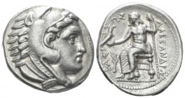 Kingdom of Macedon, Alexander III, 336 – 323 Amphipolis Tetradrachm circa 323-320, AR 26mm., 17.20g. Head of Heracles r., wearing lion skin headdress....
