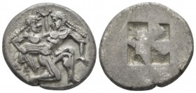 Island of Thrace, Thasos Stater circa 480-463, AR 23mm., 8.95g. Satyr advancing r., carrying off protesting nymph . Rev. Quadripartite incuse square. ...