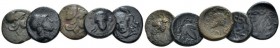 Phocis, Phokian League Lot of 5 Bronzes III-II cent III-II cent., Æ 20mm., 9.59g. Including from Locris: Locri (Athena helmeted r. Rev. Bunch of grape...