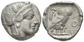 Attica, Athens Tetradrachm circa 450, AR 24mm., 17.06g. Head of Athena r., wearing Attic helmet decorated with olive wreath and palmette. Rev. Owl sta...