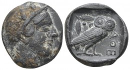 Attica, Athens Tetradrachm plated circa 440-430, PB 23mm., 16.98g. Head of Athena r., wearing Attic helmet decorated with olive wreath and palmette. R...