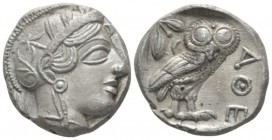 Attica, Athens Tetradrachm circa 450, AR 24mm., 17.08g. Head of Athena r., wearing Attic helmet decorated with olive wreath and palmette. Rev. Owl sta...