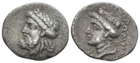 Paphlagonia, Cromna Drachm IV cent., AR 20mm., 4.17g. Laureate head of Zeus l. Rev. Head of Hera wearing stephane facing l. BMC 4. SNG BM Black Sea 13...