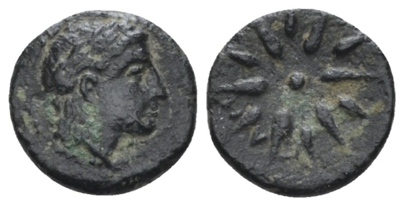 Mysia, Gamberion Bronze circa 350, AR 11mm., 0.78g. Laureate head of Apollo r. R...