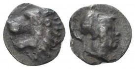 Pamphilia, Side Obol circa 370-360, AR 11mm., 0.60g. Head of lion l. Rev. Helmeted head of Athena r. SNG France 739. SNG Copenhagen 371.
 
 Nice old...