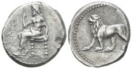 The Seleucid Kings, Seleucus I Nicator, 312- 281 BC Babylon Stater circa 321-315, AR 22mm., 16.82g. Baal seated l., holding sceptre and l. hand on thr...