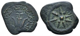 Judaea, Alexander Jannaios, 103-76. Jerusalem Prutah circa 103-76., Æ 16mm., 1.86g. Anchor. Rev. Star of eight rays surrounded by diadem. Hendin 1150....