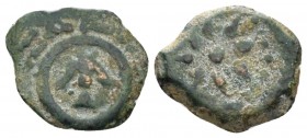 Judaea, Alexander Jannaios, 103-76. Jerusalem Prutah circa 103-76, Æ 136mm., 1.14g. Legend between rays of eight-rayed star within diadem, Aramaic leg...