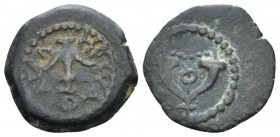 Judaea, Herod I (the Great), 40-4. Jerusalem Prutah circa 40-4, Æ 15mm., 1.56g. Anchor. Rev. Double cornucopia; kerykeion between, dots above. Meshore...