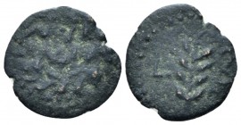 Judaea, Valerius Gratus, 15-26. In the name of Livia. Jerusalem Prutah circa 16-17 (year 2 of Tiberius), Æ 14.8mm., 0.88g. IOY/ΛIΛ in two lines within...