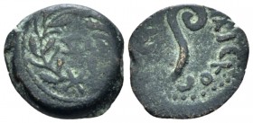 Judaea, Pontius Pilate, 26-36. Jerusalem Prutah circa 30-1 (year 17 of Tiberius), Æ 15.6mm., 2.12g. Lituus. Rev. L IZ within wreath. RPC 4968. Meshore...