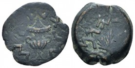 Judaea, Jewish War, 66-70. Jerusalem Prutah circa 68-69 (year 3), Æ 17.5mm., 2.59g. Amphora. Rev. Vine leaf on branch with tendril. Meshorer 204. Hend...