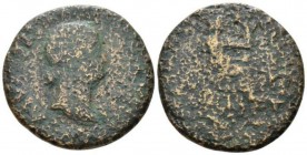 Hispania, Emerita In the name of Livia, wife of Augustus Dupondius circa 14-37 (under Tiberius), Æ 32mm., 18.00g. PERM AVGVSTI SALVS AVGVSTA Draped bu...