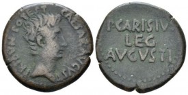 Hispania, Emerita Octavian as Augustus, 27 BC – 14 AD As circa 25-23, Æ 26mm., 9.83g. CAESAR AVGV-TRIB POTEST Bareheaded bust r. Rev. P CARISIVS/LEG/A...