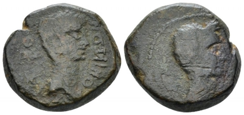 Macedonia, Thessalonica Octavian, with Divus Julius Caesar Bronze circa 28-27, Æ...