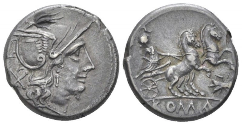 Anonymous series with fly. Denarius irca 179-170, AR 17.5mm., 3.76g. Helmeted he...