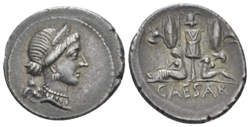 C. Iulius Caesar. Denarius Spain 46-45, AR 19.5mm., 3.93g. Diademed head of Venu...