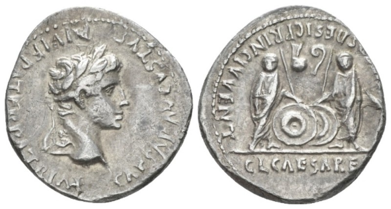 Octavian as Augustus, 27 BC – 14 AD Denarius Lugdunum circa 2 BC-4 AD, AR 20mm.,...