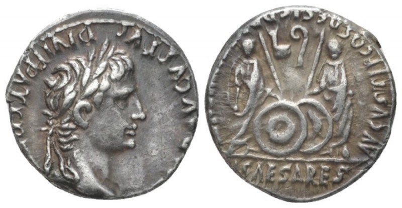 Octavian as Augustus, 27 BC – 14 AD Denarius Lugdunum circa 2 BC-4 AD, AR 18mm.,...