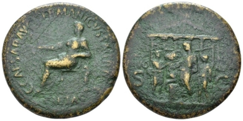 Gaius, 37-41 Sestertius circa 37-38, Æ 35mm., 26.78g. Pietas, veiled and draped,...